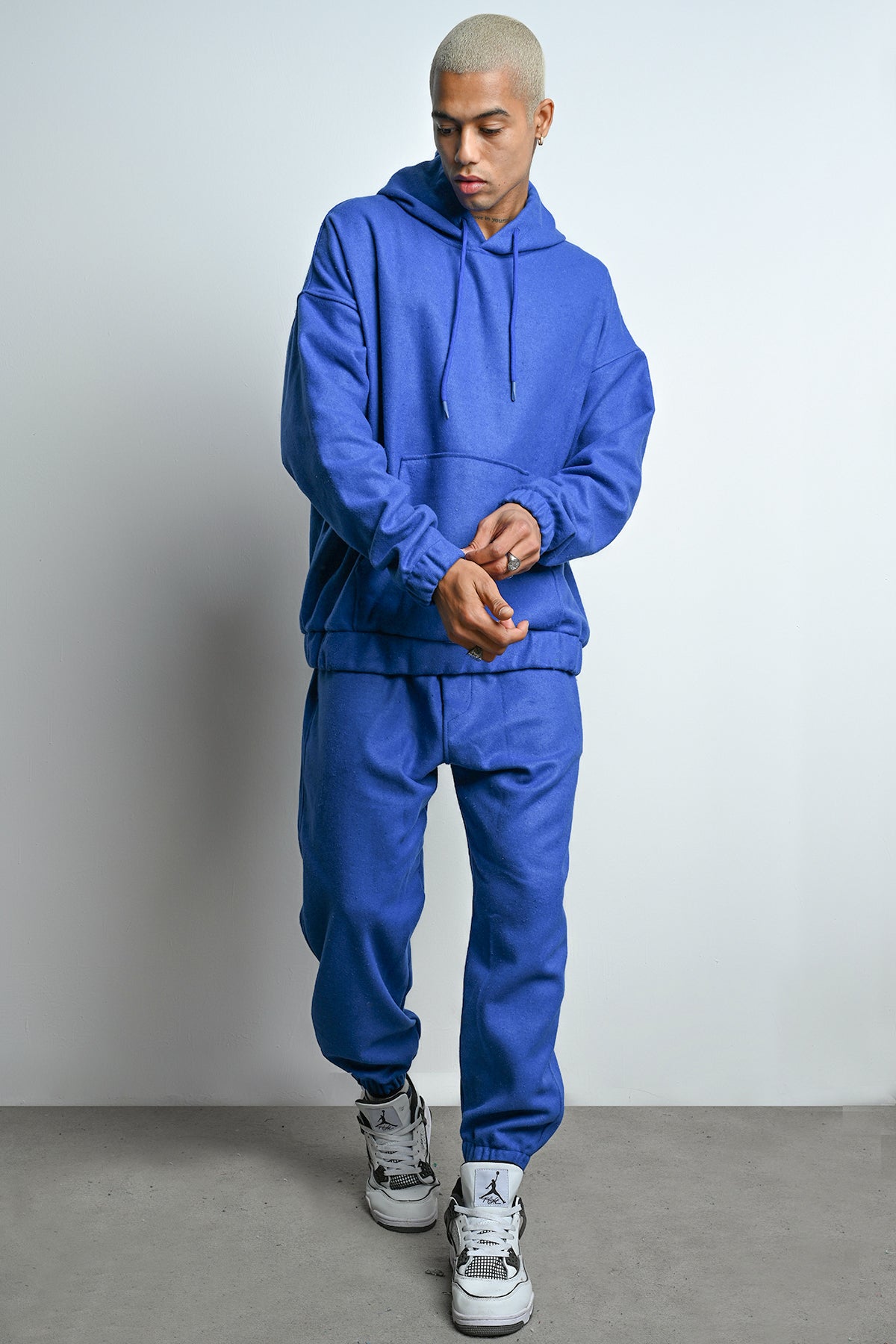 R-5673-4283 Unisex Hooded Tracksuit Set with Kangaroo Pocket – Blue