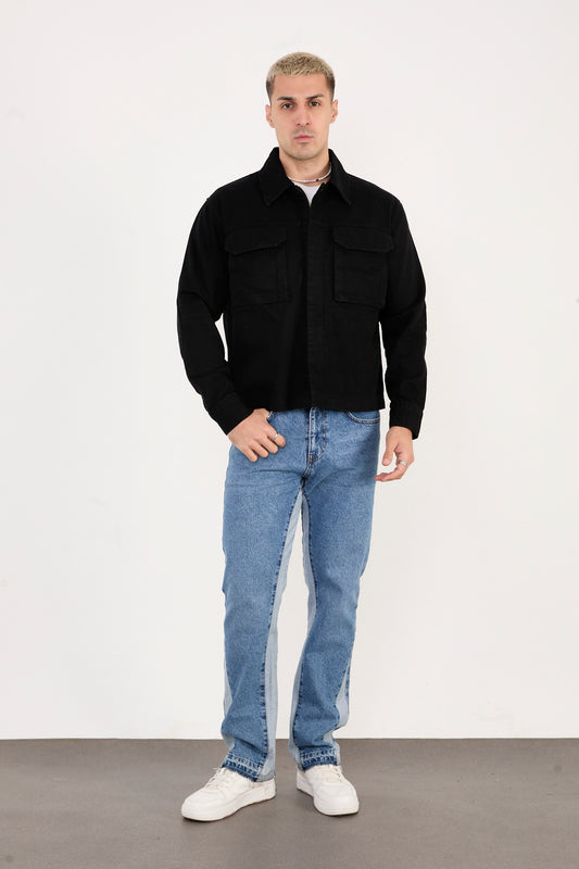 X-2030 Men’s Black Denim Jacket with Utility Pockets