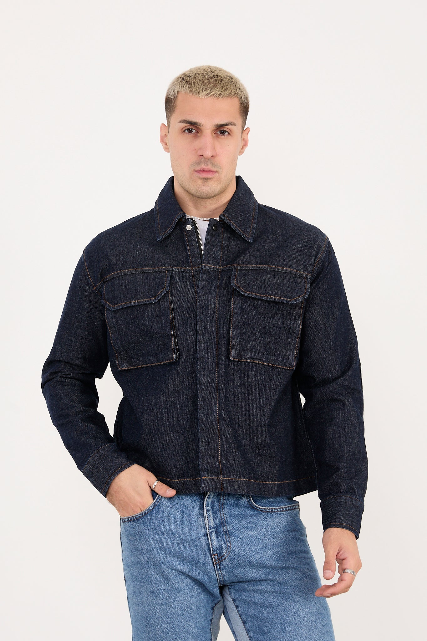 X-2030 Men’s Black Denim Jacket with Utility Pockets