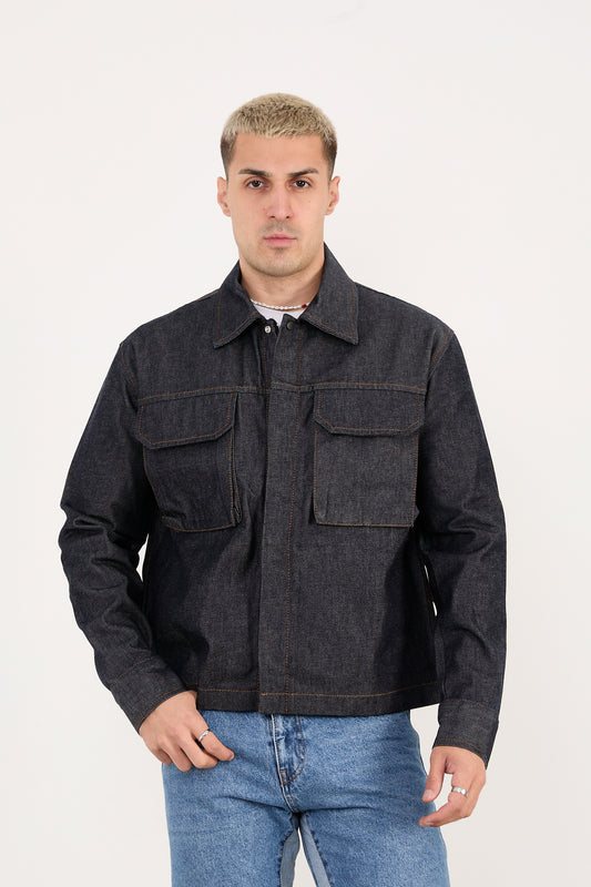 X-2030 Men’s Denim Jacket with Zip & Snap Closure