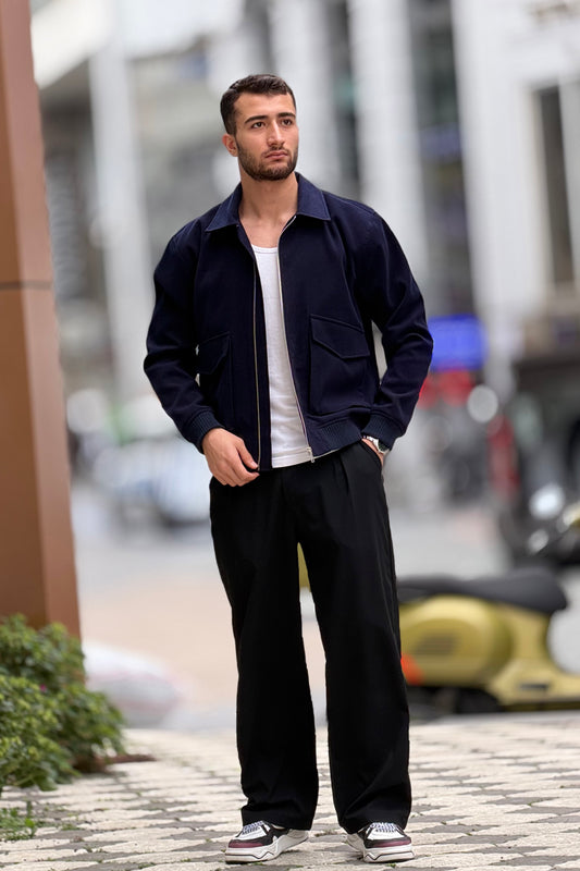 X-2025 Men’s Premium Navy Utility Pocket Kaşe Jacket