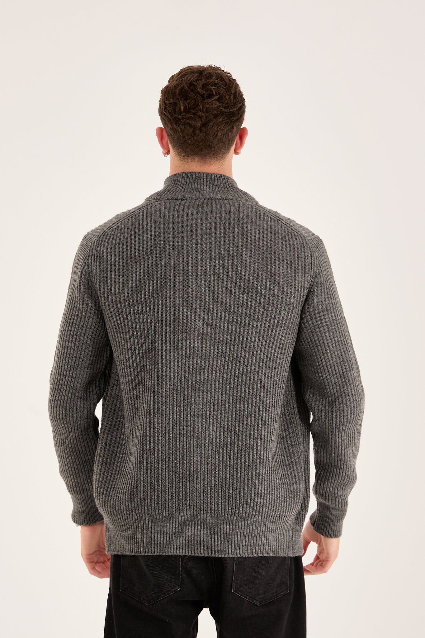 X-5003 Men’s Grey Ribbed Zip-Up Knit Cardigan – Premium Heavy Knit