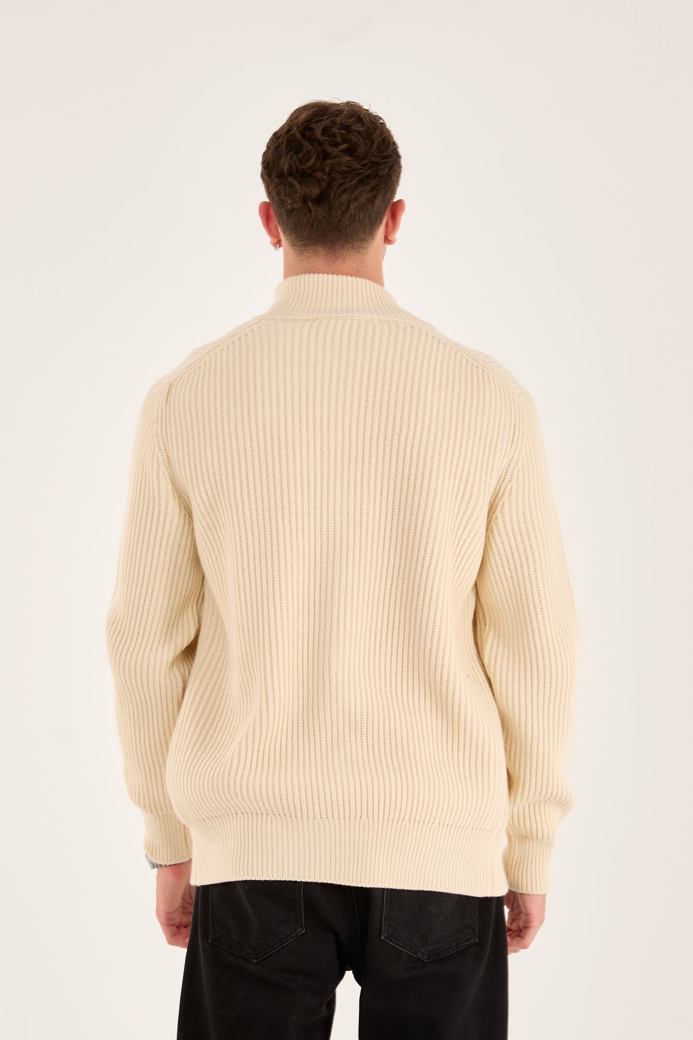 Men’s Cream Ribbed Zip-Up Knit Cardigan – Premium Heavy Knit-X-5006