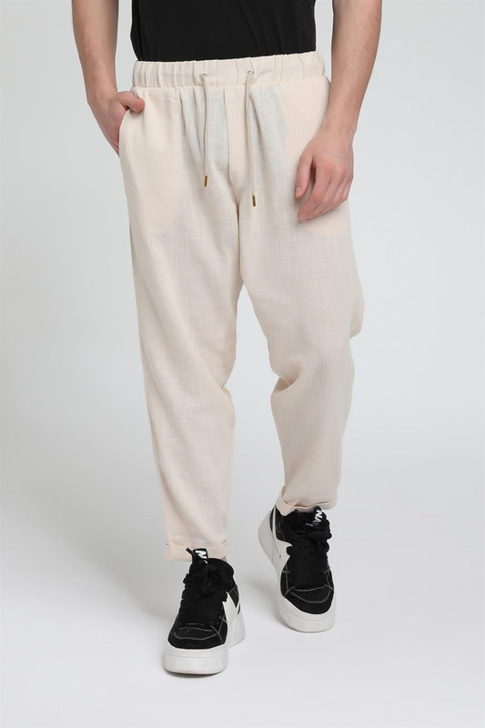 Duble Paça Katlamalı Keten Pantolon R-4222
