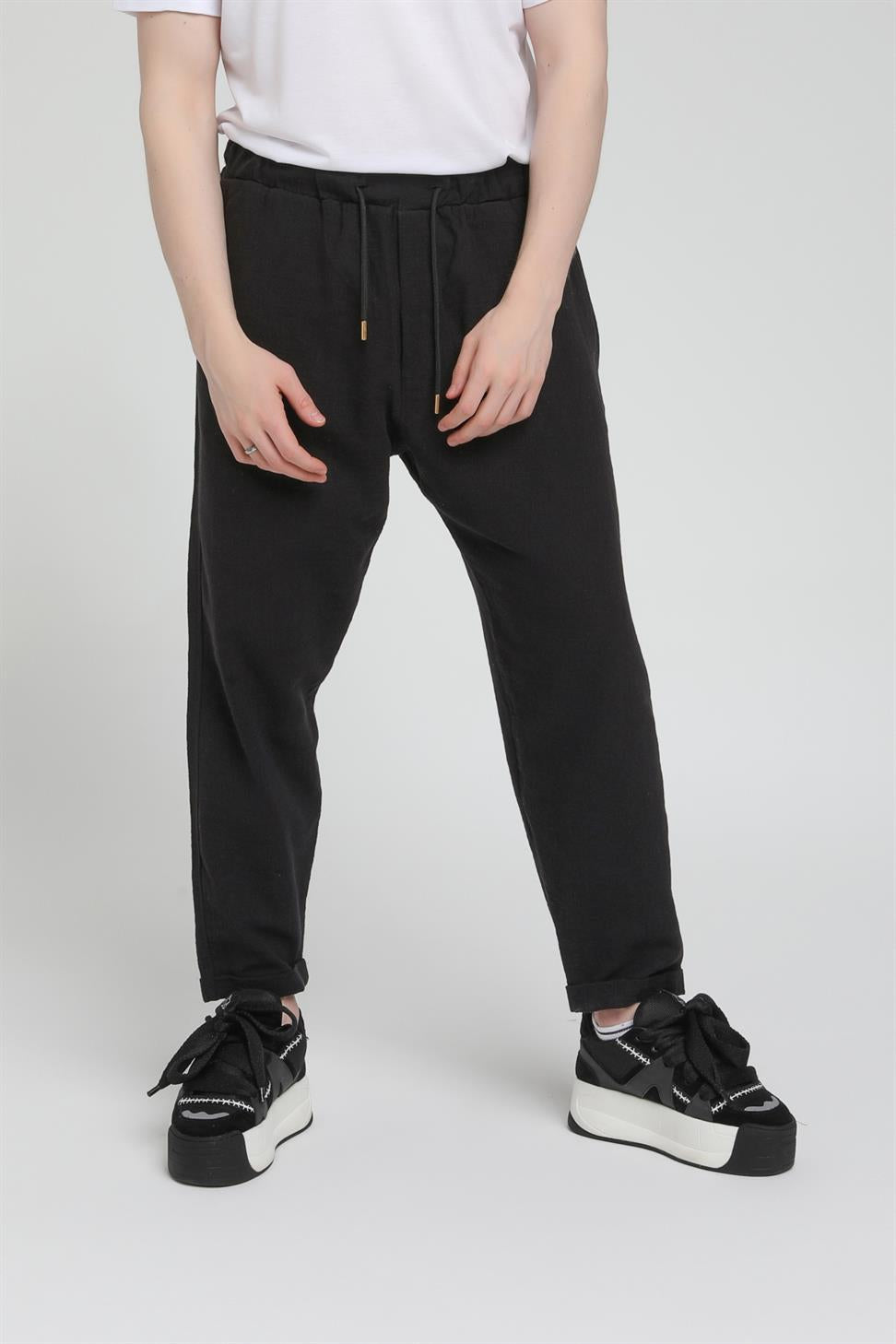 Duble Paça Katlamalı Keten Pantolon R-4222