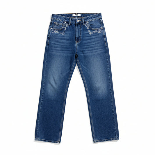 Men’s Blue Denim Jeans | Classic Style with Pocket Embroidery-T-3262