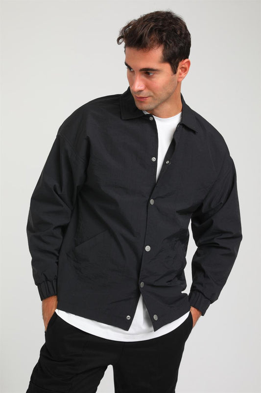R-2375 Modern Parachute Shell Jacket – Lined Interior, Snap Fastening