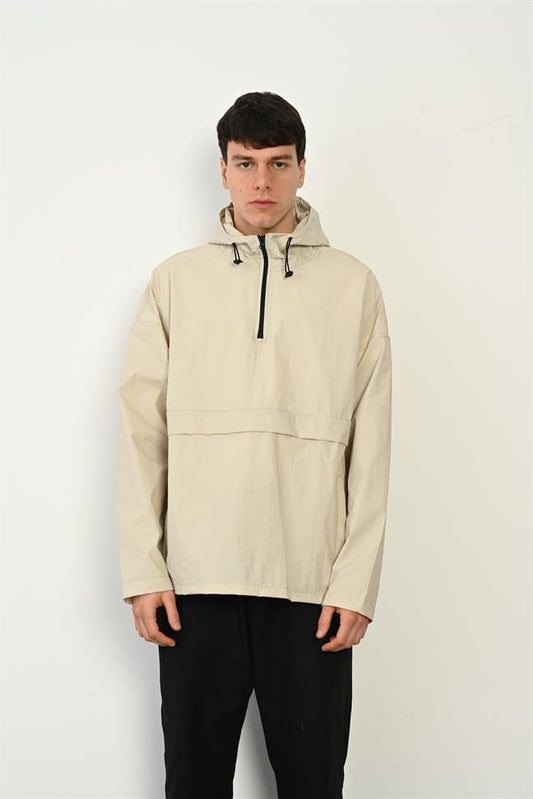 R-2448  Packable Hooded Anorak – Half-Zip, 100% Polyester