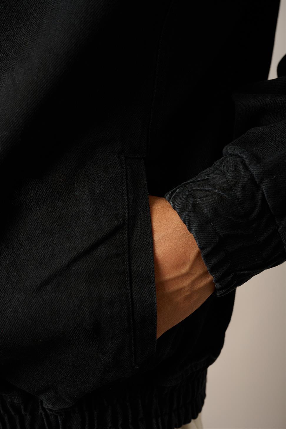R-2454 Black Half-Zip Denim Sweatshirt with Elastic Hem and Cuffs