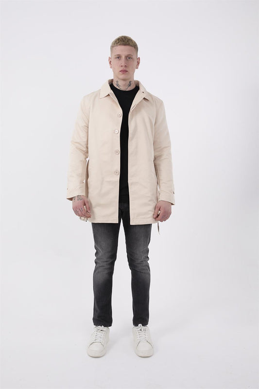 R-2465 Men’s Belted Trench Coat with Epaulette Detail – Beige