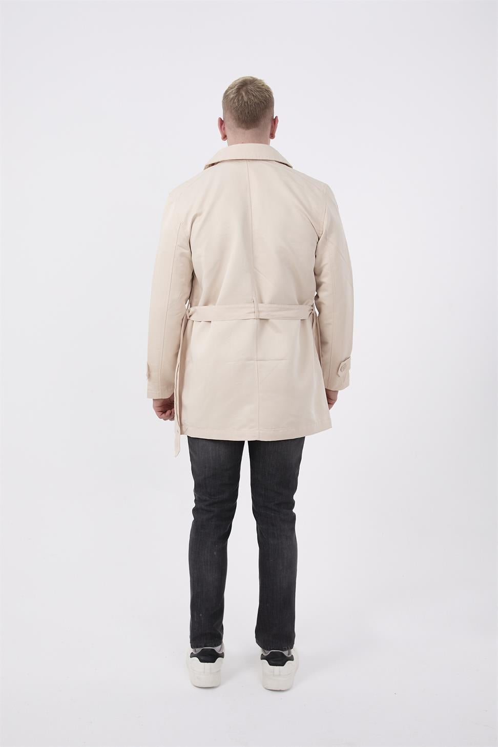 R-2465 Men’s Belted Trench Coat with Epaulette Detail – Beige