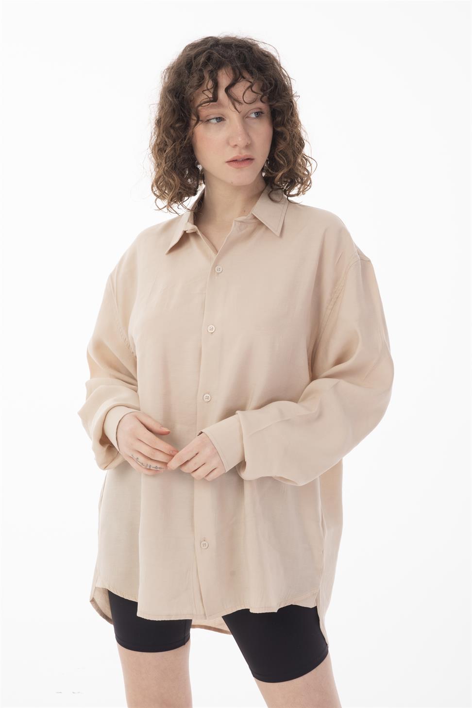 R-3575 Men’s Oversize Long Sleeve Polyester Aerobin Shirt – Cuban Collar, Relaxed Fit