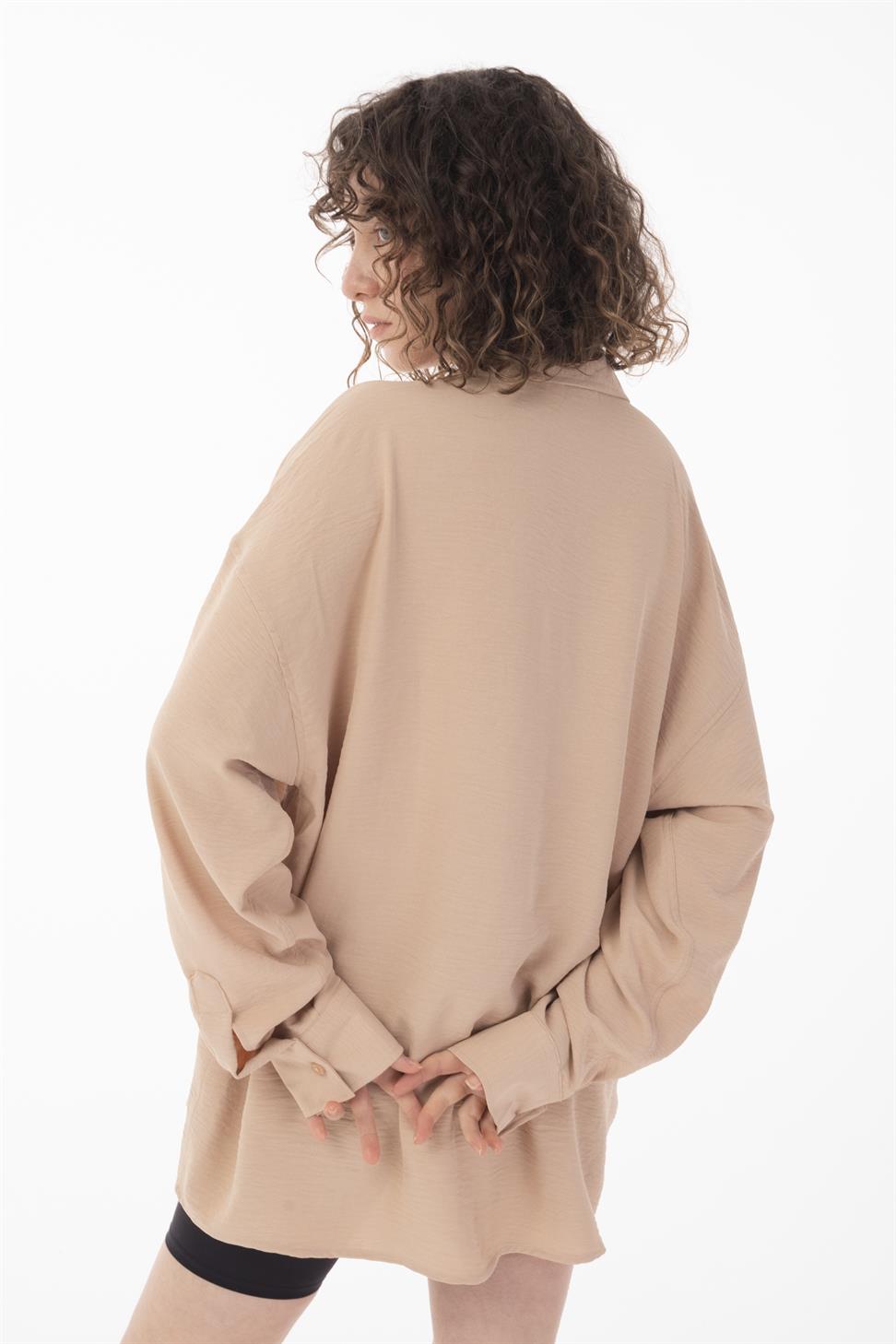 R-3575 Men’s Oversize Long Sleeve Polyester Aerobin Shirt – Cuban Collar, Relaxed Fit
