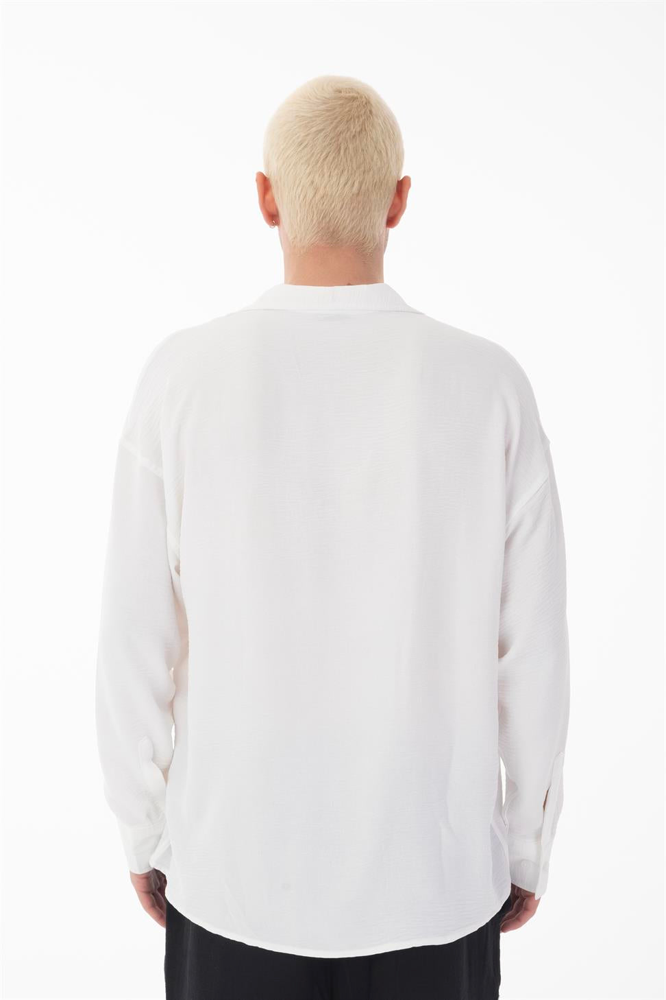 R-3575 Men’s Oversize Long Sleeve Polyester Aerobin Shirt – Cuban Collar, Relaxed Fit