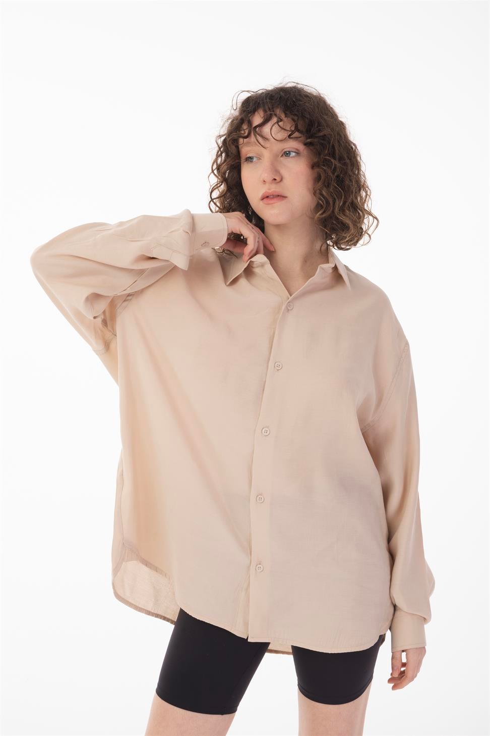 R-3575 Men’s Oversize Long Sleeve Polyester Aerobin Shirt – Cuban Collar, Relaxed Fit