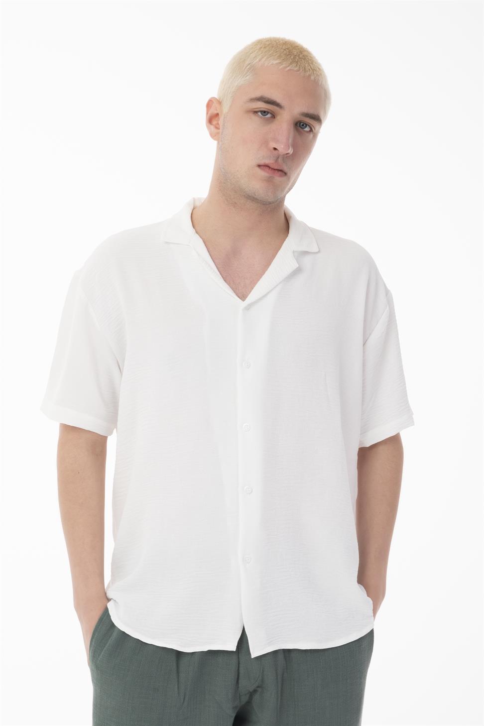 R-3737 R-3737 Unisex 100% Polyester Aerobin Shirt – White Short Sleeve with Relaxed Oversize Fit