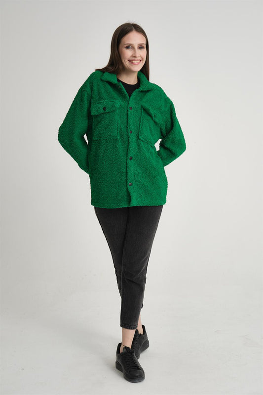 Curly Sherpa Shirt Jacket for Men — Two Flap Pockets