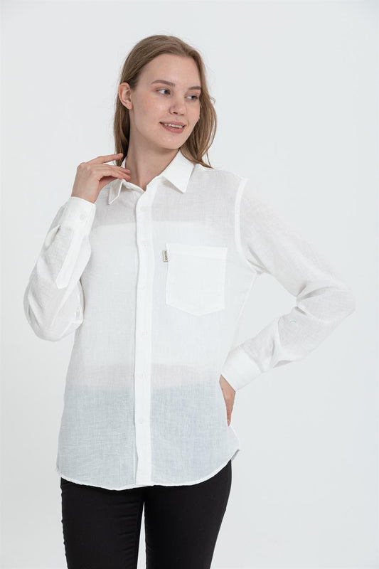 R-3935 Minimal Grandad-Collar Shirt  Single Pocket Long Sleeve