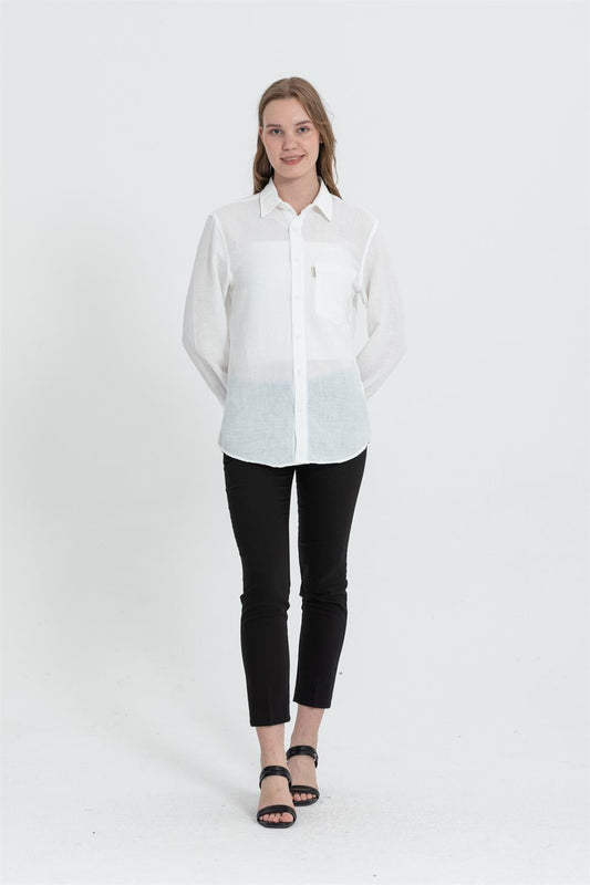 R-3935 Minimal Grandad-Collar Shirt  Single Pocket Long Sleeve