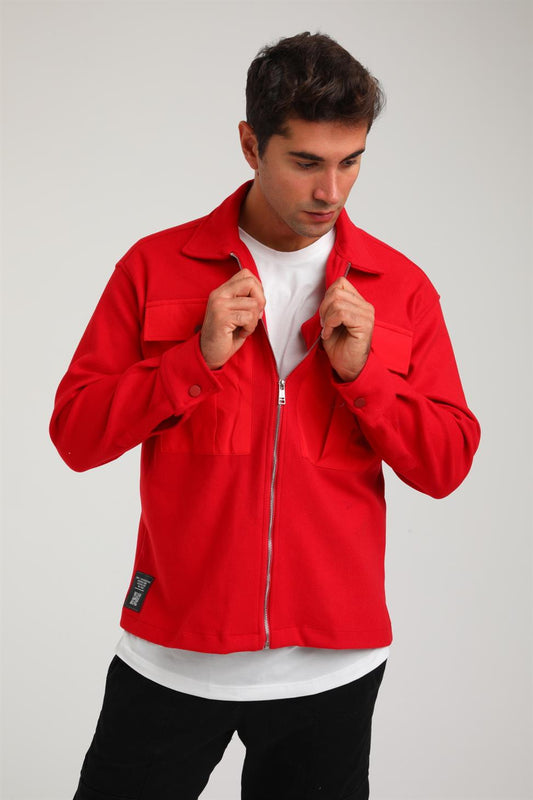 R-3947 Zip-Front Melton-Feel Jacket with Contrast Trim & Dual Pockets