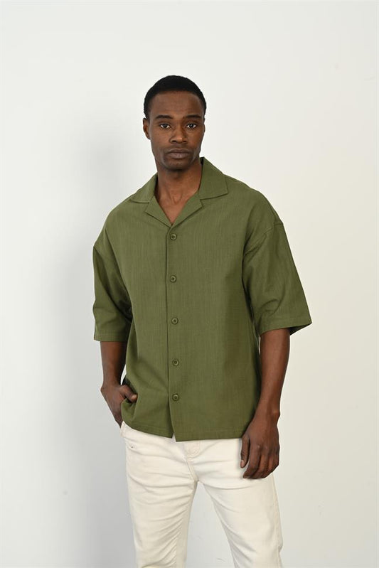 R-3954 Long-Sleeve Shirt – 100% Cotton-Linen, Back Script Embroidery
