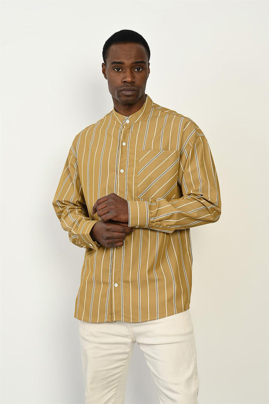 R-3970 Lightweight Striped Stretch Shirt – Chest Pocket Detail