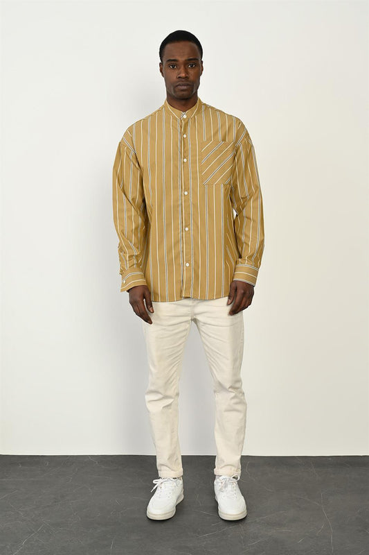 R-3970 Lightweight Striped Stretch Shirt – Chest Pocket Detail