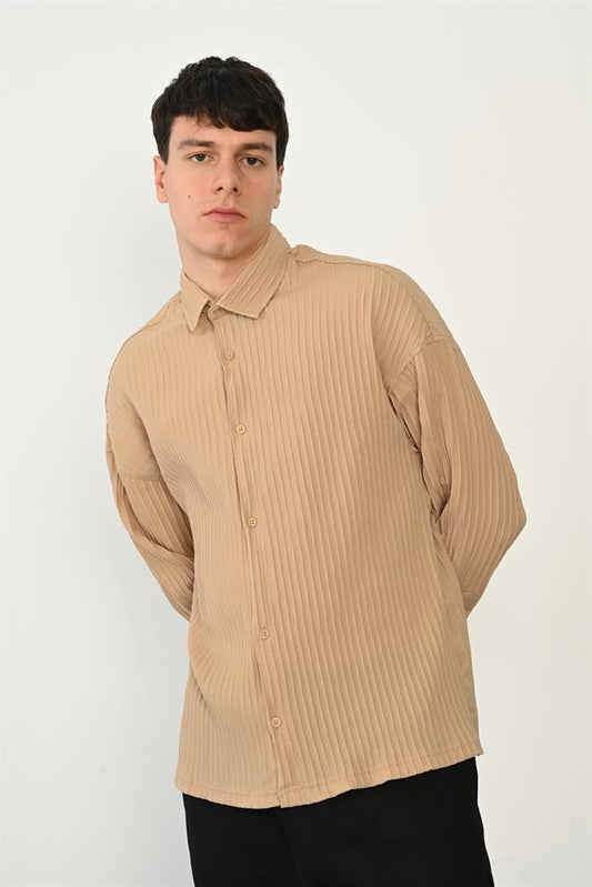 R-3975 Jules Long-Sleeve Band-Collar Shirt Stretch Viscose Blend