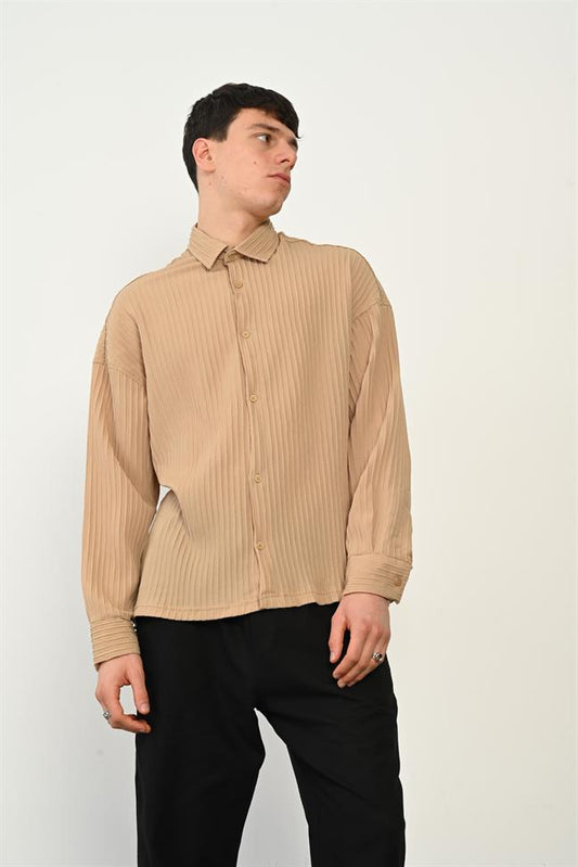 R-3975 Jules Long-Sleeve Band-Collar Shirt Stretch Viscose Blend