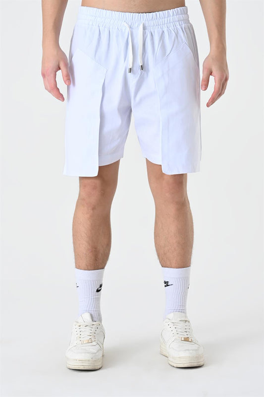 R-4302 100% Cotton Gabardine Shorts — Elastic Waist, Front Cargo Detail