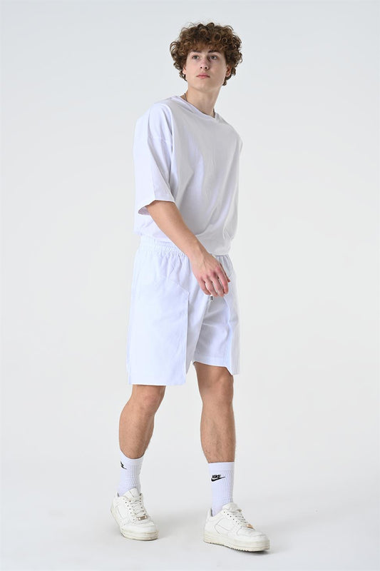 R-4302 100% Cotton Gabardine Shorts — Elastic Waist, Front Cargo Detail