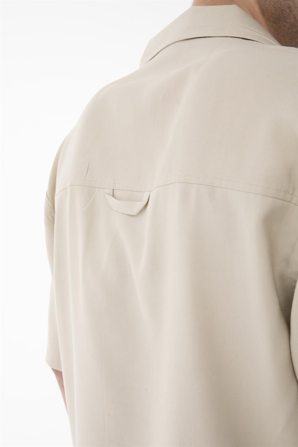 R-4422 R-4422 Men’s Short Sleeve Shirt & Zip-Up Trousers Set – Viscose Blend, Beige Two-Piece Outfit