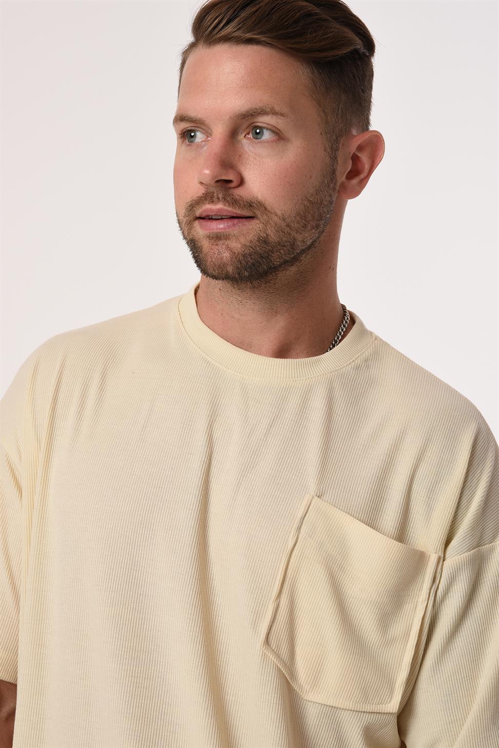 R-5610 Bisiklet Yaka Tek Cep Oversize Kaşkorse Tişört