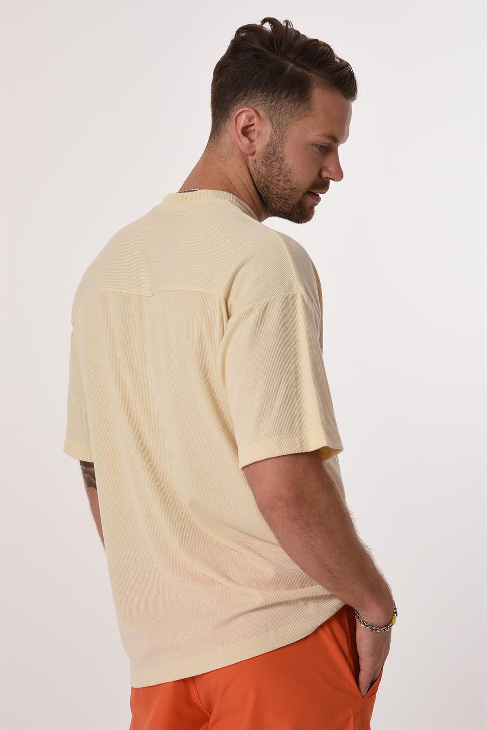 R-5610 Bisiklet Yaka Tek Cep Oversize Kaşkorse Tişört