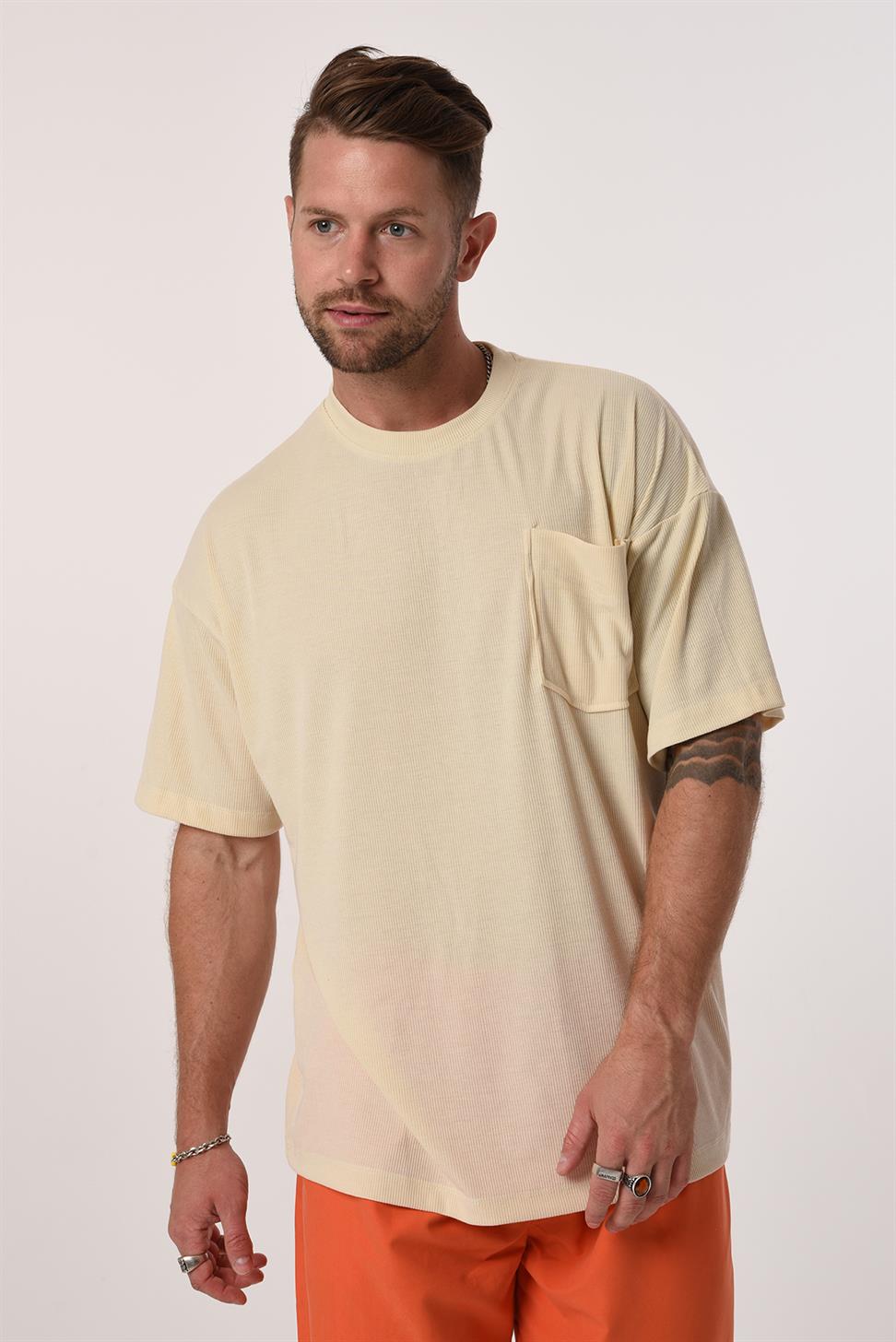 R-5610 Bisiklet Yaka Tek Cep Oversize Kaşkorse Tişört