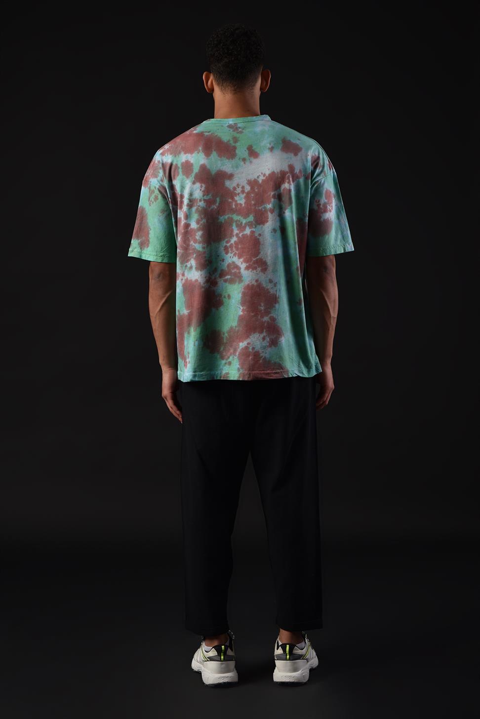 R-5650 Bisiklet Yaka Worldwide Baskılı Batik T-shırt
