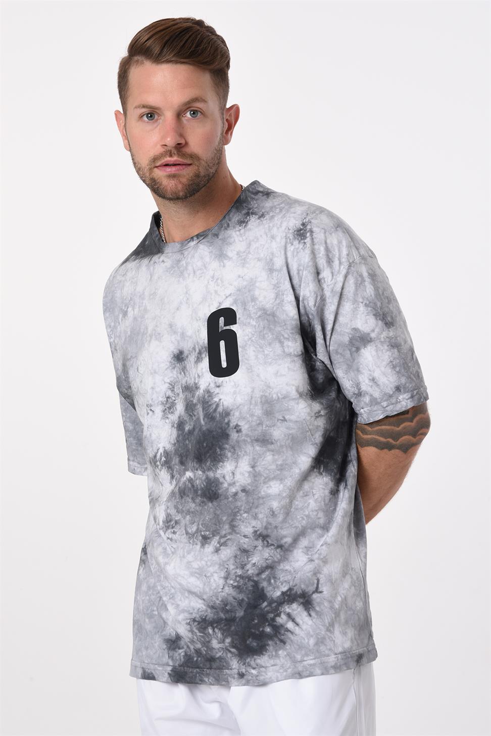 R-5653 Bisiklet Yaka Arkası Osaka Baskı Detaylı Batik T-shırt