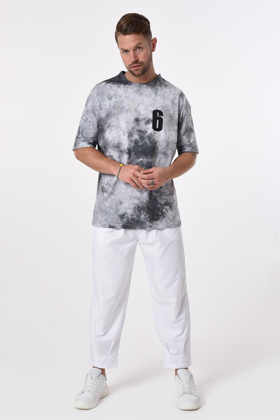 R-5653 Bisiklet Yaka Arkası Osaka Baskı Detaylı Batik T-shırt