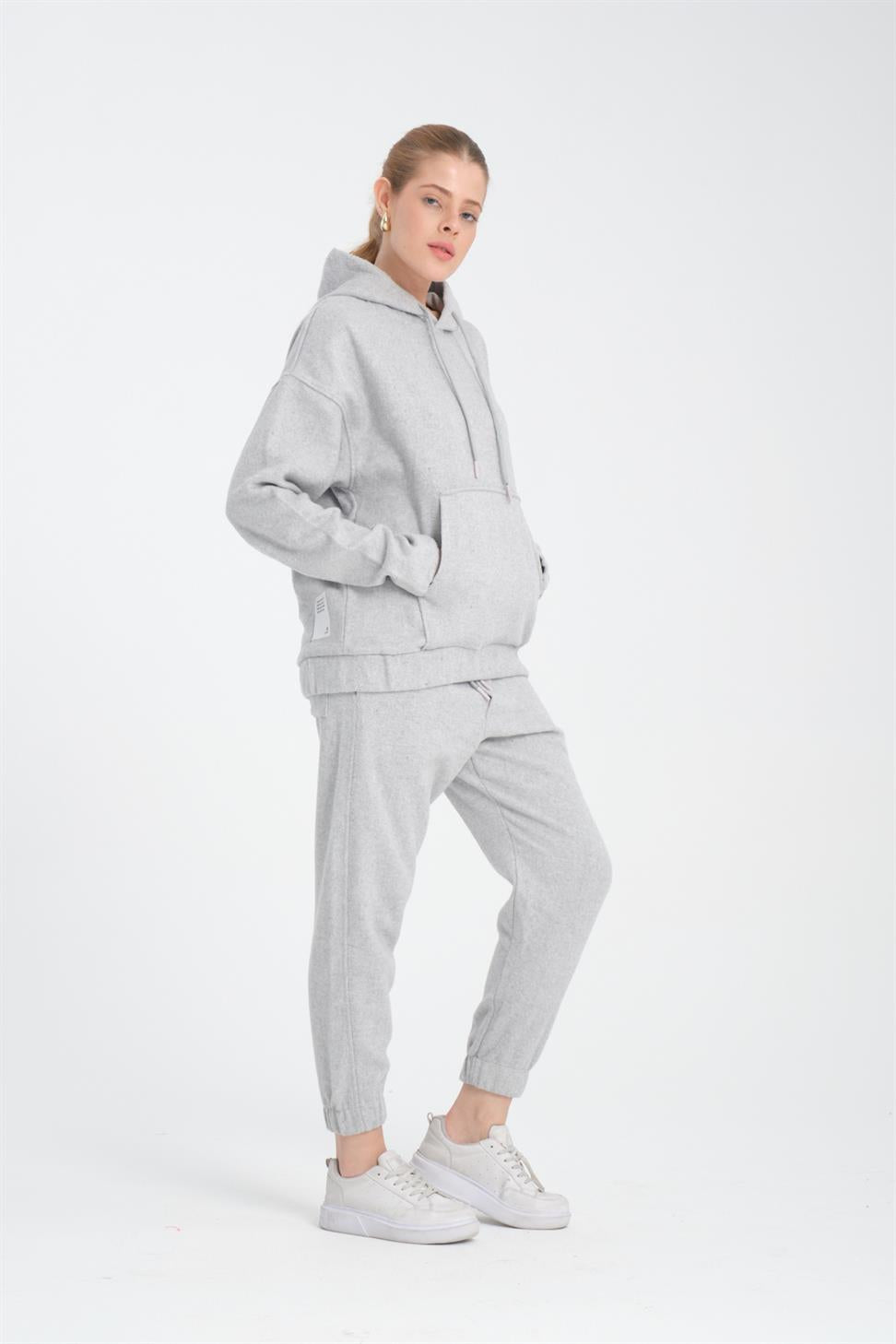 R-5673/4283 Grey Kangaroo Pocket Elastic Hem Fleece Set