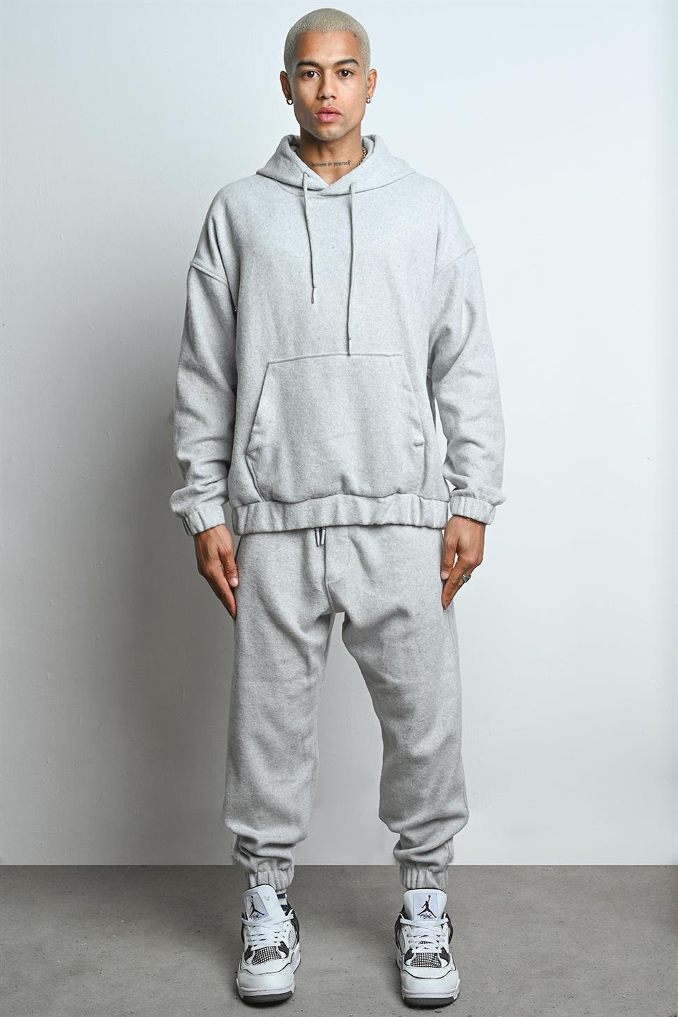 R-5673/4283 Grey Kangaroo Pocket Elastic Hem Fleece Set