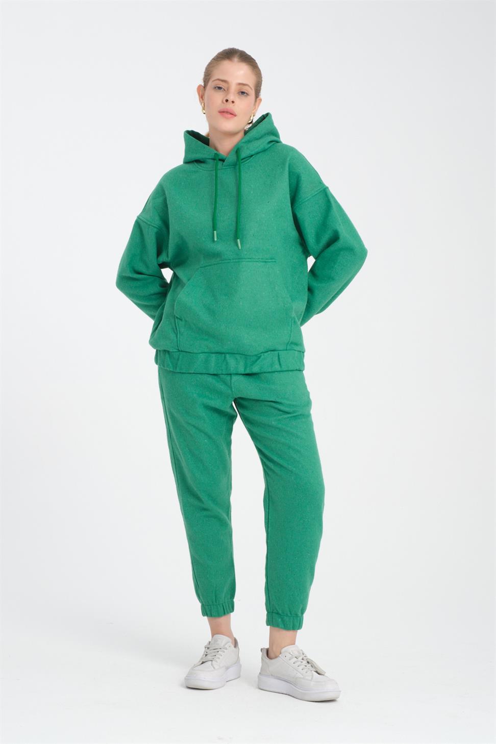 R-5673/4283 Green Kangaroo Pocket Elastic Hem Fleece Set