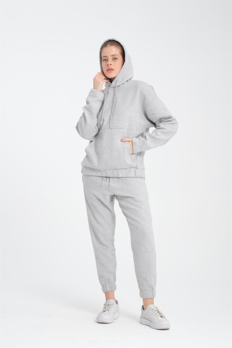 R-5673/4283 Grey Kangaroo Pocket Elastic Hem Fleece Set