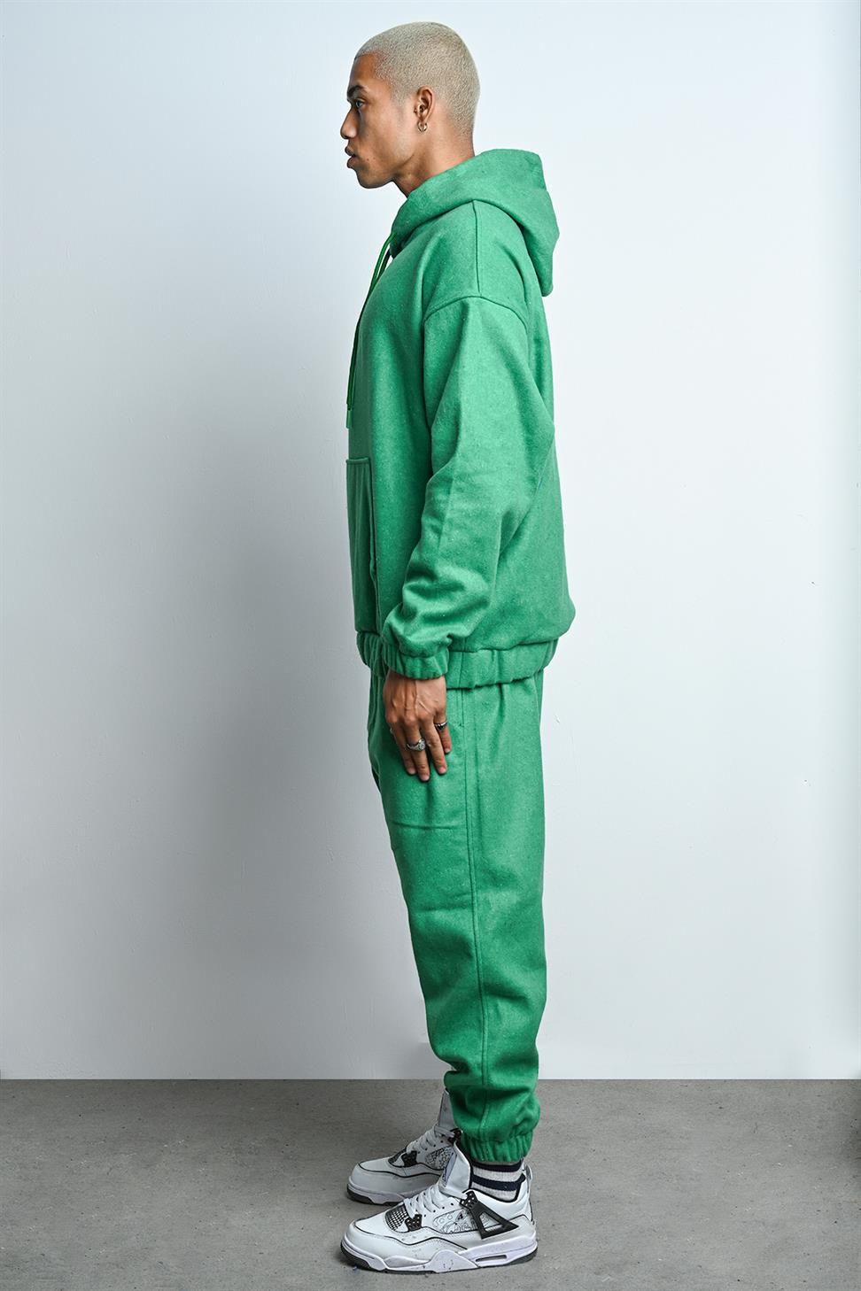 R-5673/4283 Green Kangaroo Pocket Elastic Hem Fleece Set