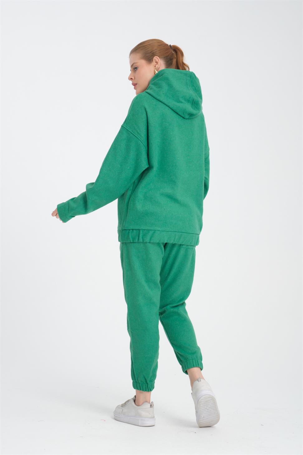 R-5673/4283 Green Kangaroo Pocket Elastic Hem Fleece Set
