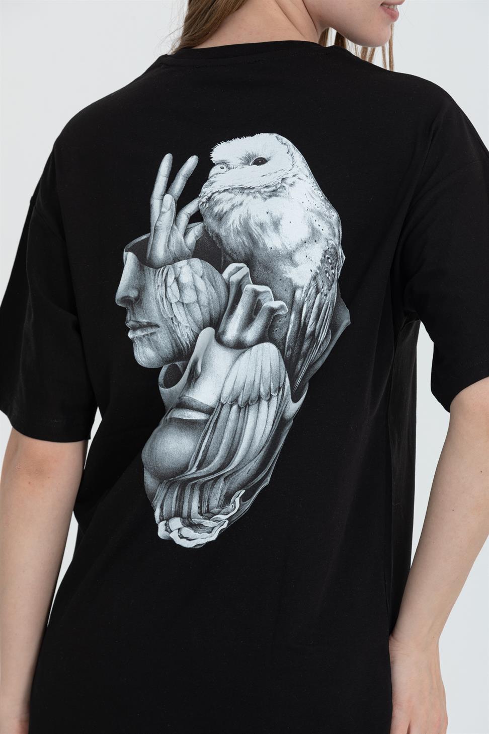 R-5714 Bisiklet Yaka Arka Yüz Baskılı T-shirt