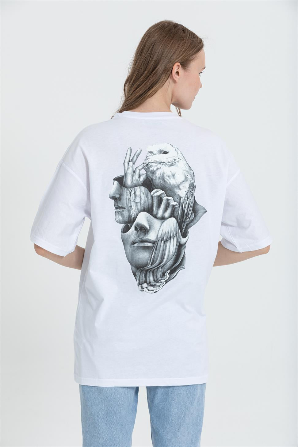 R-5714 Bisiklet Yaka Arka Yüz Baskılı T-shirt