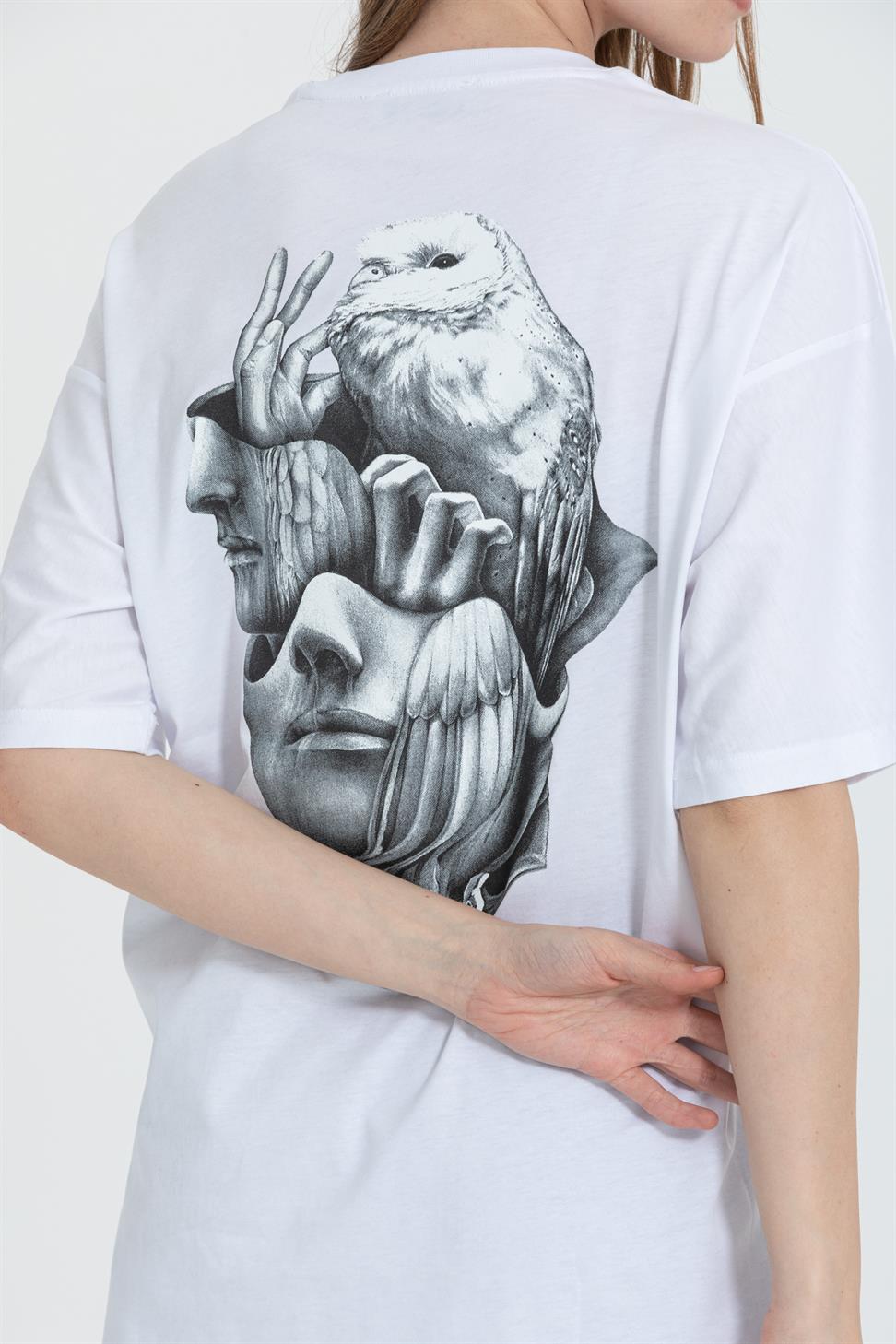 R-5714 Bisiklet Yaka Arka Yüz Baskılı T-shirt