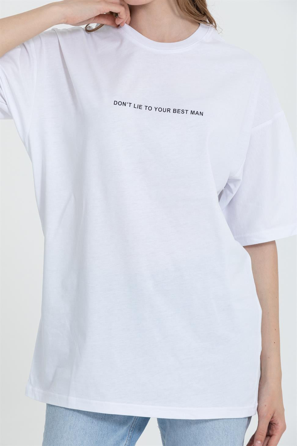 R-5714 Bisiklet Yaka Arka Yüz Baskılı T-shirt