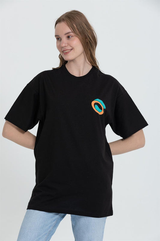 R-5715 Crew Neck “More Self” Print T-Shirt Black, 100% Cotton