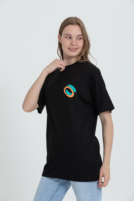 R-5715 Crew Neck “More Self” Print T-Shirt Black, 100% Cotton